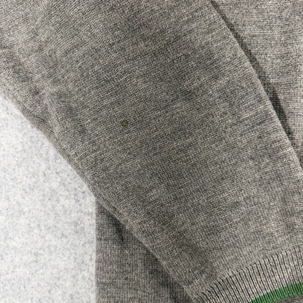 Vintage Badge Mens XL Gray Green Stripe Knit Crewneck Sweater 90s Retro